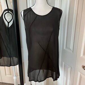 GHOST Made in England Dark Brown Sleeveless Sheer Tunic w/Stitch Design Sz Small